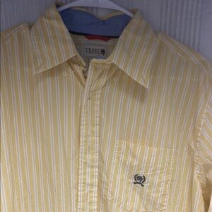 Crest Men's Yellow and White Striped Casual Shirt